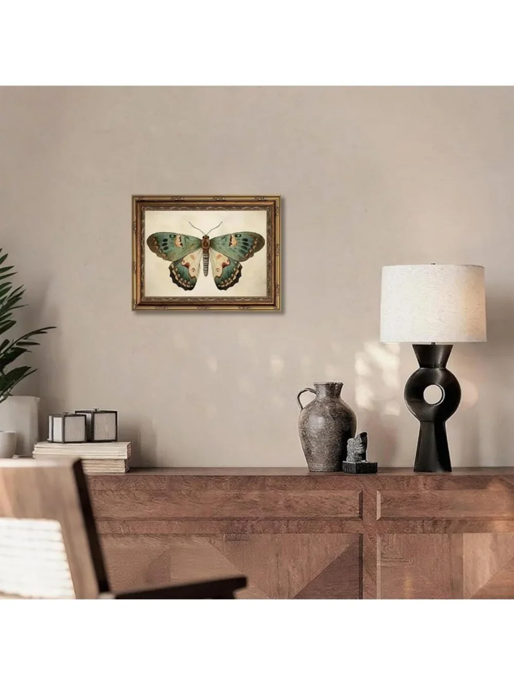 Vintage Gold Framed Butterfly Canvas Art | Retro Insect Wall Decor 16x24
